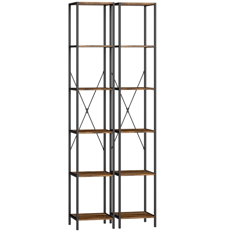 2er-Set Bücherregale Holzwerkstoff/Metall rustikalbraun 30x30x174,5 cm, 6 Ebenen