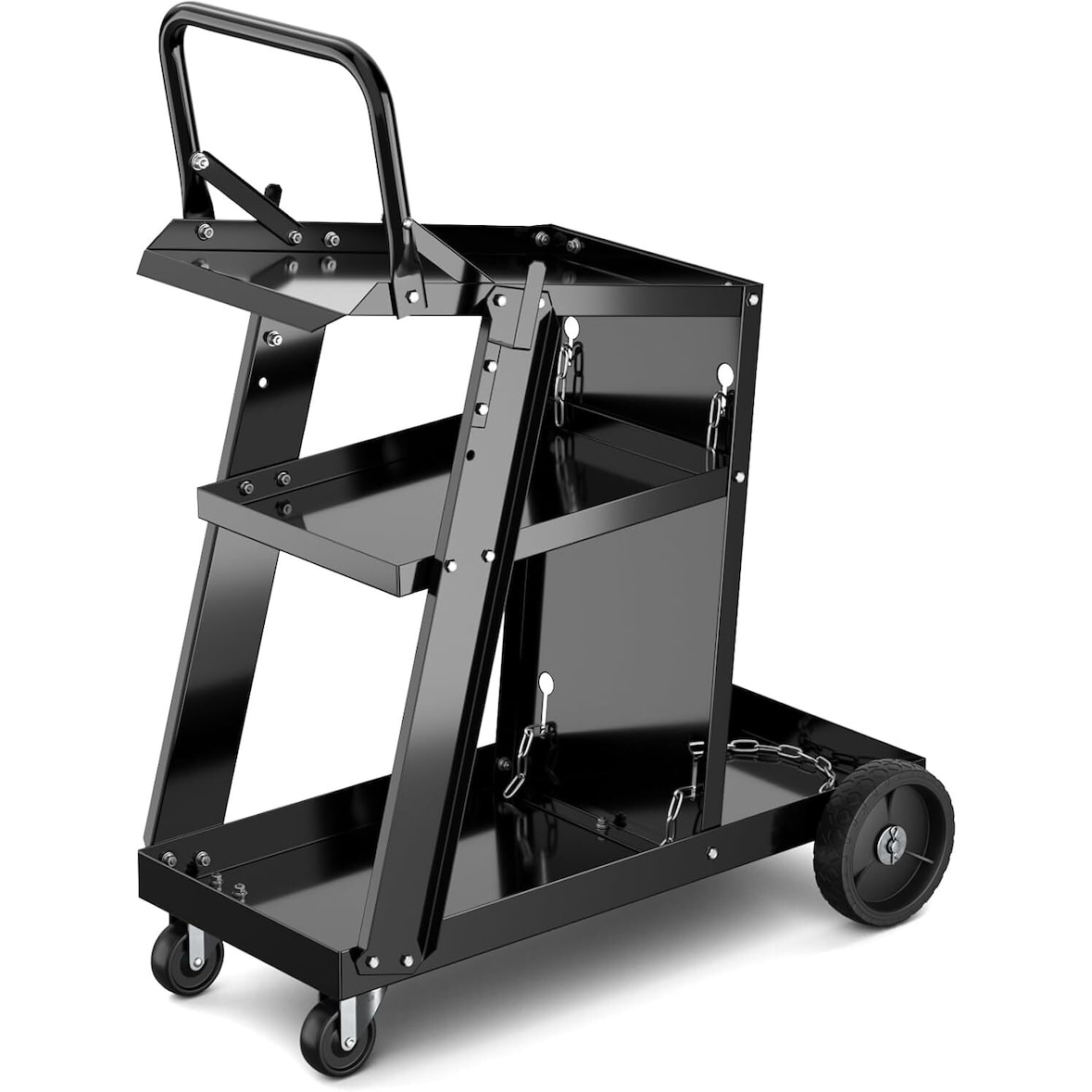 COSTWAY Laswagen met 3 Planken, Mobiele Lasapparatenkar voor Lasmachines, Metalen Gereedschapswagen voor TIG MIG Lassen