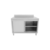 thumbnail of METRO Professional Mesa-Armario de trabajo con soporte GSCB1120B, para restauración, acero inoxidable, 120 x 70 x 95 cm, con puerta corredera, plata