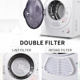 thumbnail of Merax Mini Ablufttrockner 2.5 kg, wandmontierbar, PTC-Keramikheizung, Edelstahltrommel, 200-Minuten-Timer, Doppelfilter, 65°C, leise 62 dB, Weiß