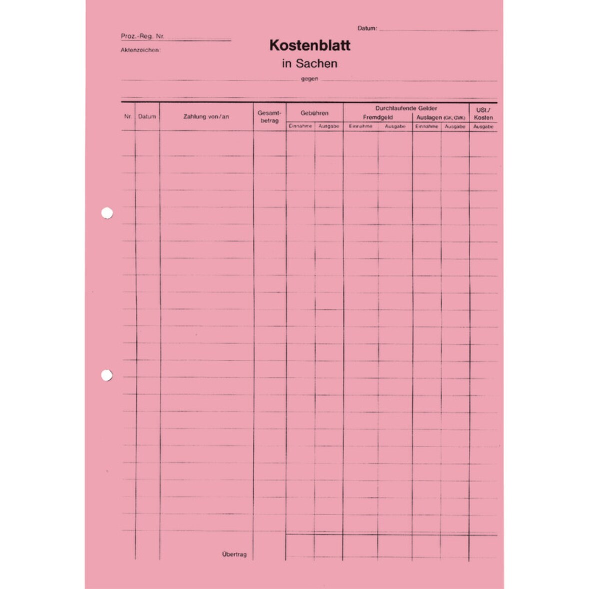 Kostenblatt K440 A4 rot 100 Stück