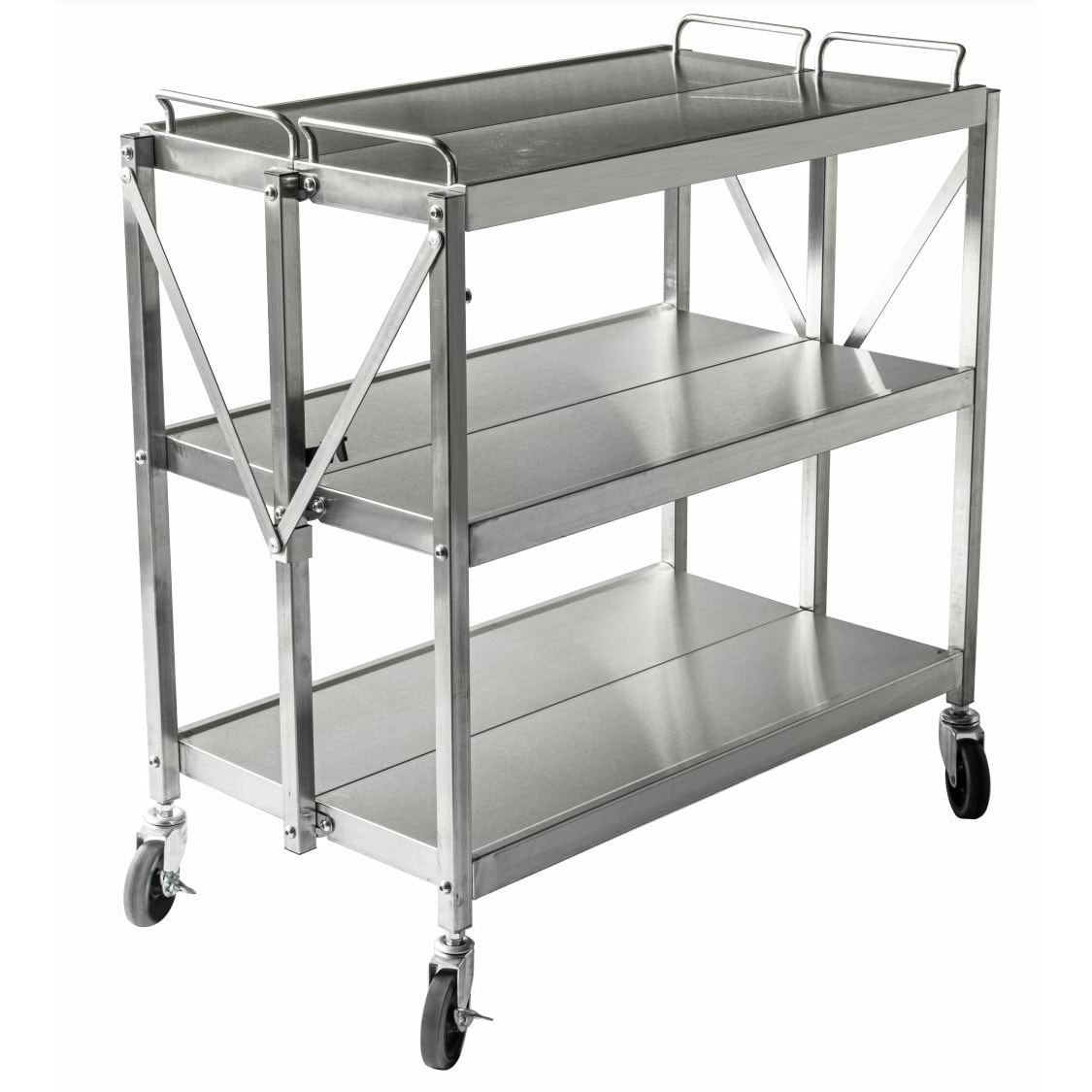 METRO PROFESSIONAL Chariot pliable GFST1003, acier inoxydable, 50.1 x 88.5 x 96 cm, 3 étagères, 180 kg, avec freins, argenté