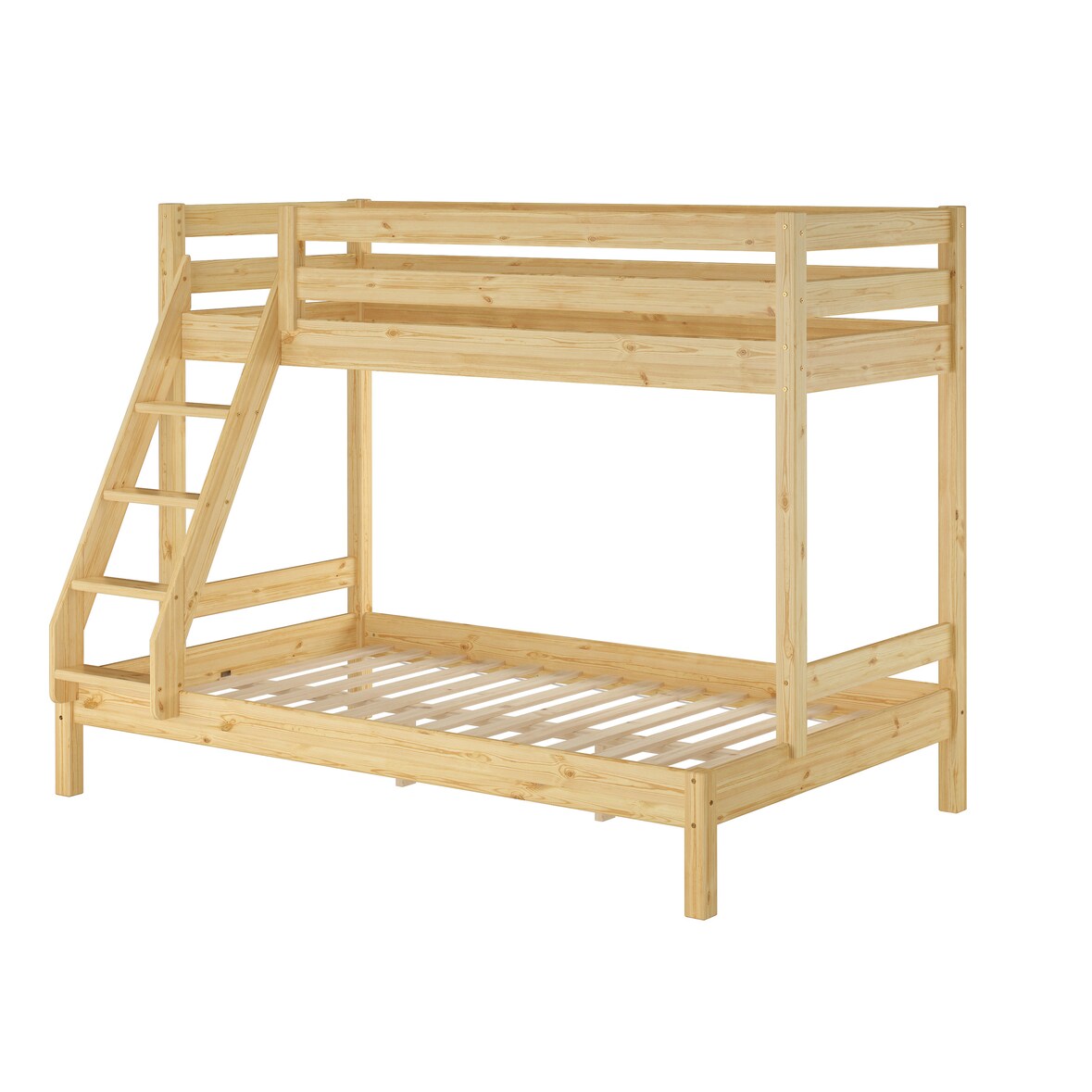 Doppel-Etagenbett 120x200 und 80x200 Erwachsenen-Stockbett Kiefer Massivholz natur V-60.18-08-12 Rollrost inkl.