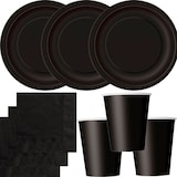 thumbnail of Party Deko Set Schwarz Einweggeschirr für 16 Personen Teller, Becher, Servietten