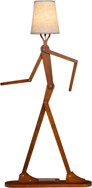 COSTWAY Luminária de Chão de Figura Artística Articulada em Madeira, Luminária de Chão Divertida