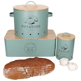 thumbnail of 3tlg Set Brot-, Knoblauch- & Kartoffeltopf FRESH Mint aus Metall & Bambus – 10890, 10899 & 10893