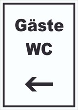 thumbnail of Gäste WC Schild mit Text und Richtungspfeil links Toilette hochkant A1 (594x841mm)