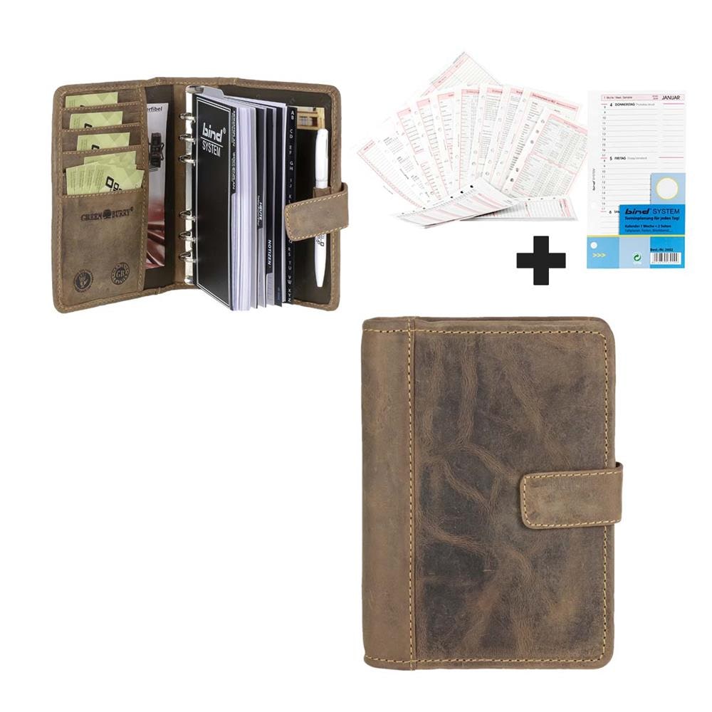 Greenburry Terminplaner Leder A6 (14x19cm) Terminkalender Organizer braun inkl Kalender