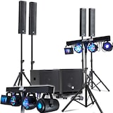 thumbnail of KIT SONO COMPLET 2400W DJ BM SONIC, 4 Enceintes satellites, 2x MEGA SUB 38cm USB/Bluetooth, Câbles, Micros, 2 PORTIQUES LUMIERES