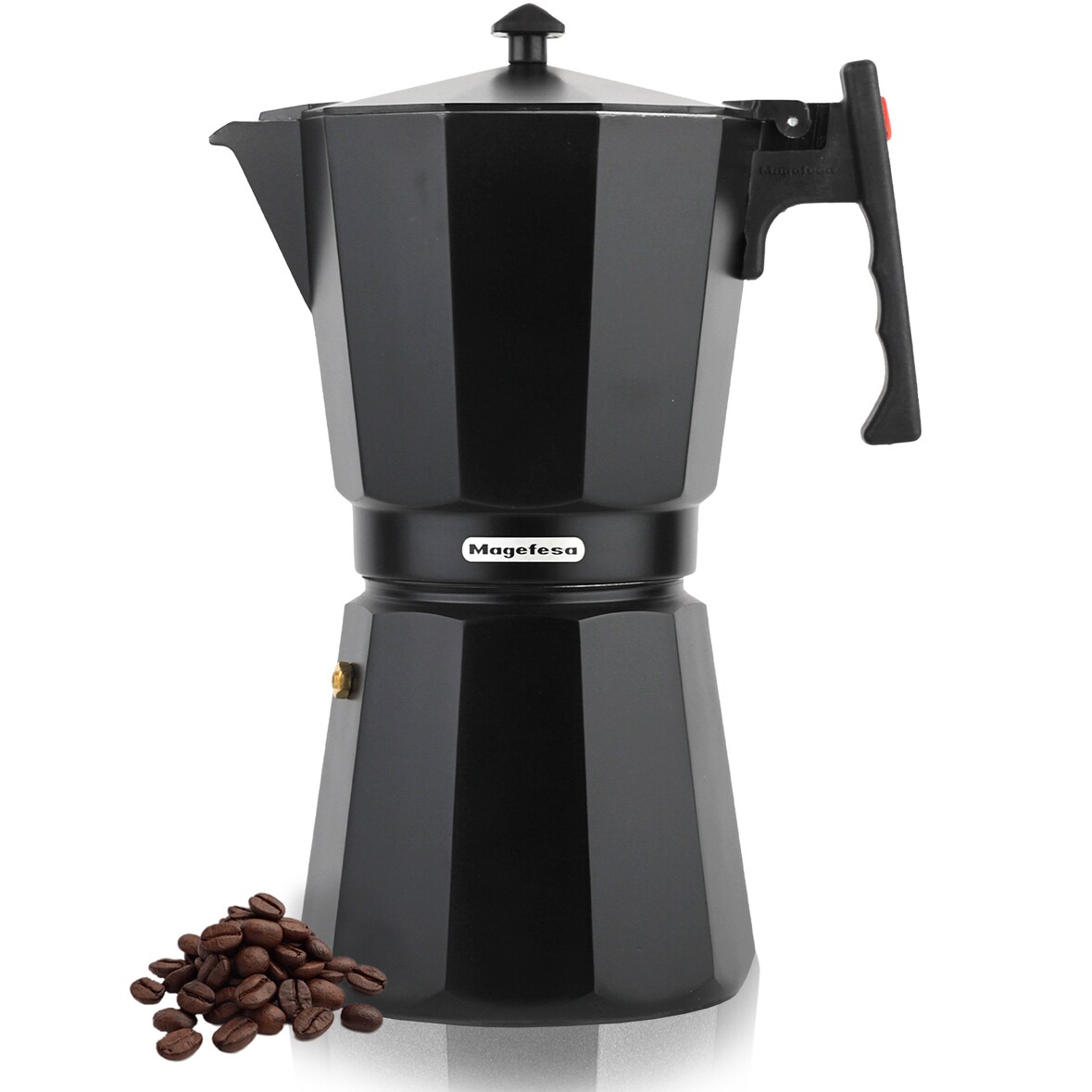MAGEFESA JAMAICA BLACK Cafetera Italiana o Moka de 9 Tazas Fabricada en Aluminio Extra Grueso, Con Asa Resistente al Calor y Apta en Cualquier Cocina