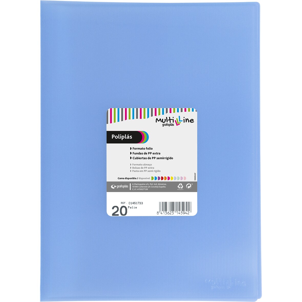 Carpeta 50 fundas soldadas Folio Poliplás Multiline Azul claro