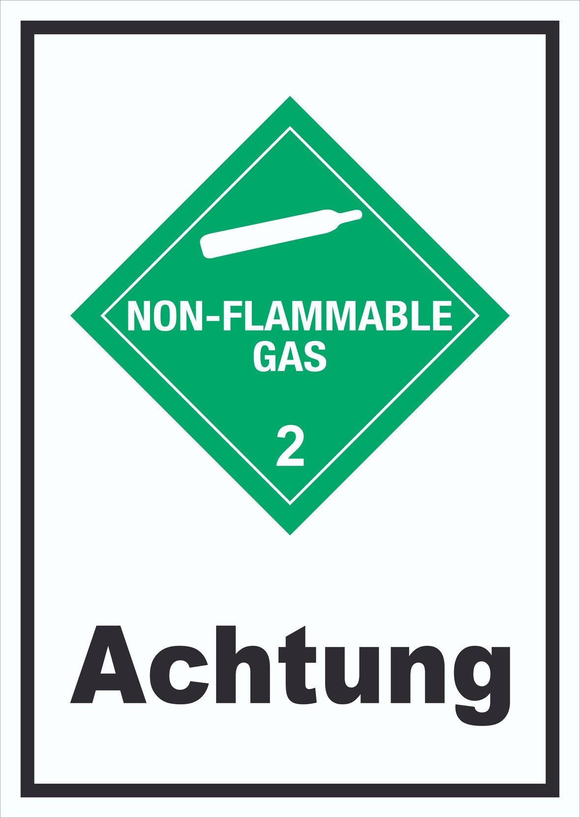 Schild nicht entzündliches Gas Achtung non-flammable hochkant A5 (148x210mm)