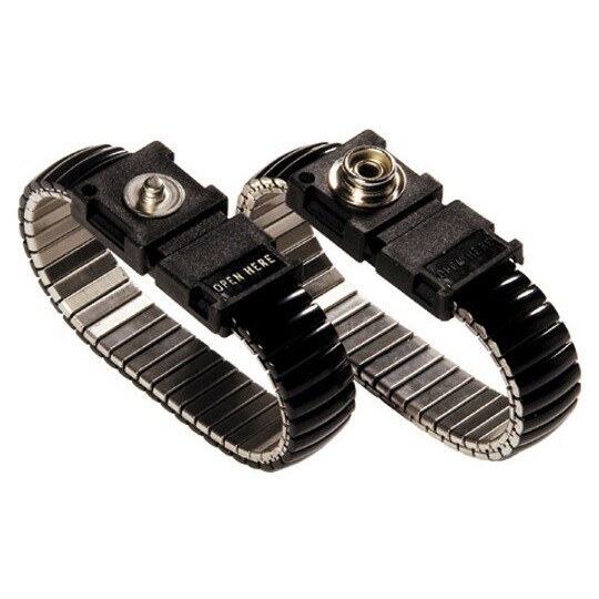 ESD Armband, Metallglieder, schwarz, 3 mm Druckknopf