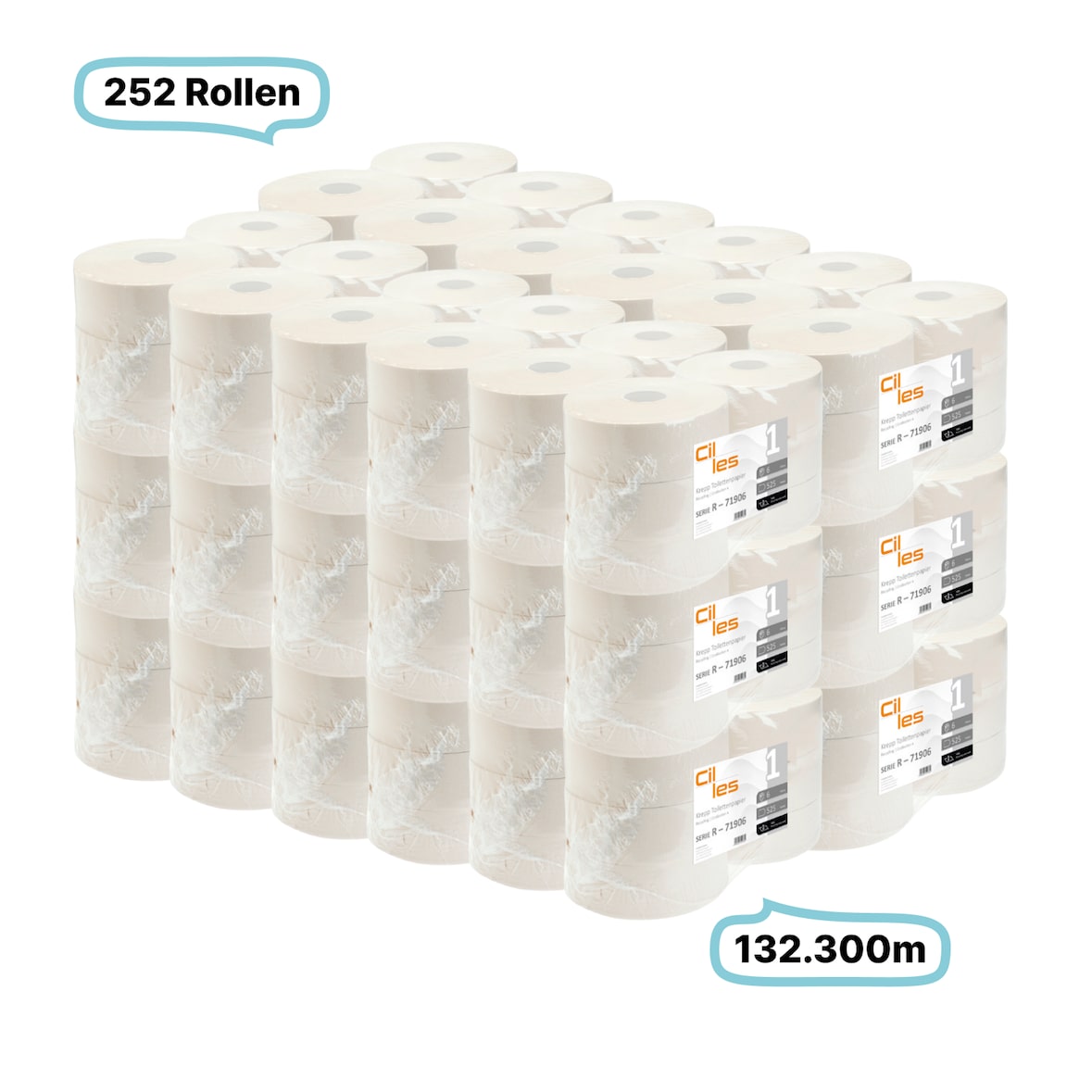 Toilettenpapierrollen JUMBO, 1-lagig, 252 Rollen, 132.300m gesamt, 525m/ Rolle, Natur Recyclingpapier, CIL- les Tissue, Series R