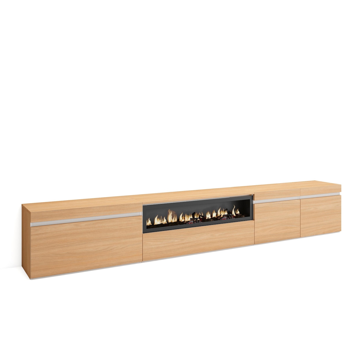 SKRAUT HOME TV-Schrank, Lowboard, 288x45x35 cm, Für großformatiges TV, Elektrokamin., Eiche Soft und weiß