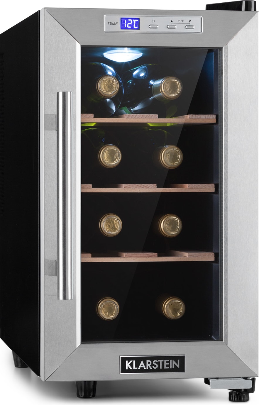 Klarstein Reserva 8 Uno Weinkühlschrank 23 Ltr 8 Fl 11-18 °C 26 dB Edelstahl Edelstahl