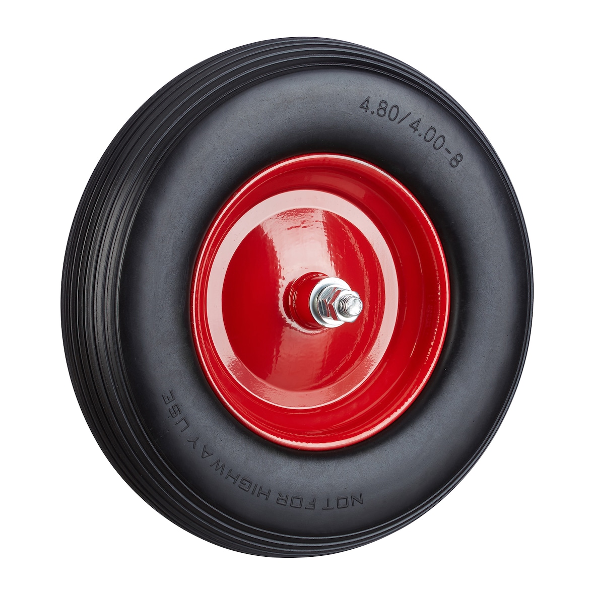 Relaxdays Relaxdays Schubkarrenrad Vollgummi mit Achse, 4.80 4.00-8 Gummirad, pannensicher, 100kg Tragkraft Ersatzrad, schwarz-rot