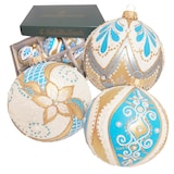 thumbnail of Kugeln Barock, Weiß/Blau/Gold Satin, 8cm