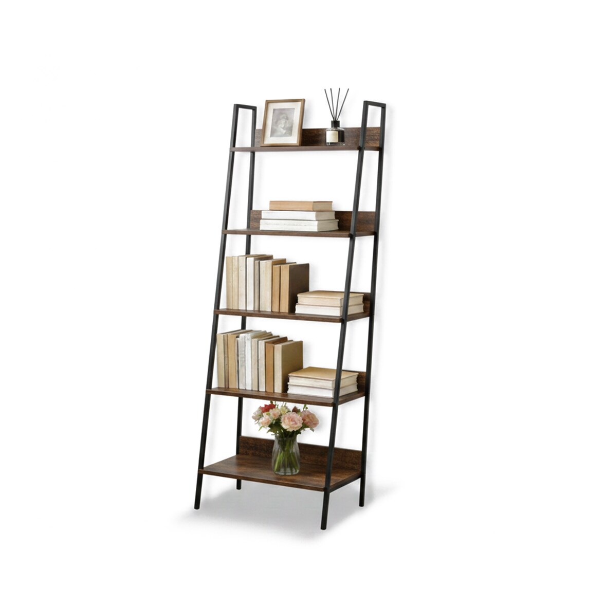 Relaxdays Standregal, modernes Leiterregal mit 5 Ablagen, für Pflanzen, Bücher & Deko, HBT: 170x60x30 cm, braun-schwarz