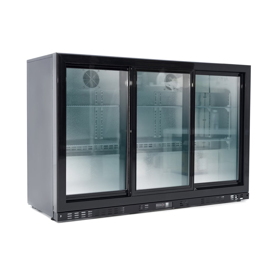 vaiotec barkoelkast zwart / 3 glazen schuifdeuren, hoogte 900 mm, 1350 x 520 mm