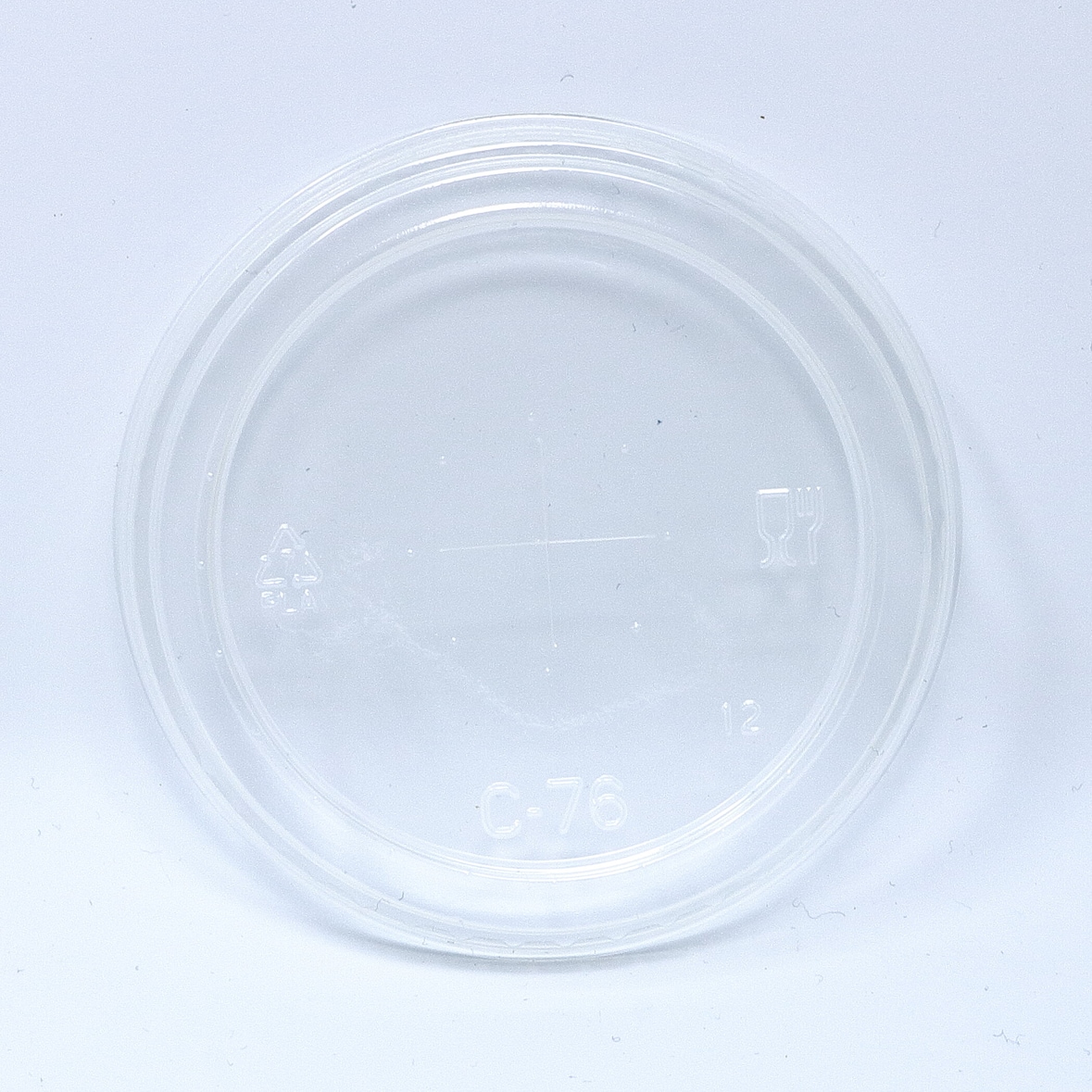 PLA transparent flat lid with cross-hole, for Ø 76 mm  50 Stück