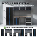 thumbnail of Werkstattwand 13-tlg. modulares Werkstattschranksystem aus Stahl mit massiver Holzarbeitsplatte blau