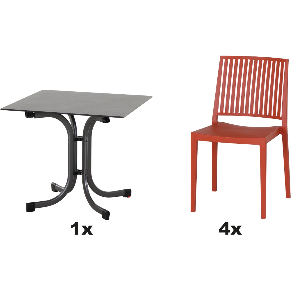 SIENA GARDEN Urban Lights Set 5teilig Lane Stuhl gastrotauglich brick mit Tisch Sola 80x80