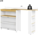 thumbnail of Bartisch ausziehbar Weiß 204x39x105 cm mit Stauraum Schiebetüren aus Glas LED Beleuchtung auf Rollen Stehtisch Kücheninsel