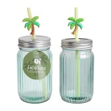 thumbnail of WellHome - Vaso de Vidrio con Tapa y Pajita, 450ml en color Verde Transparente, 7,8x7,8xH13cm