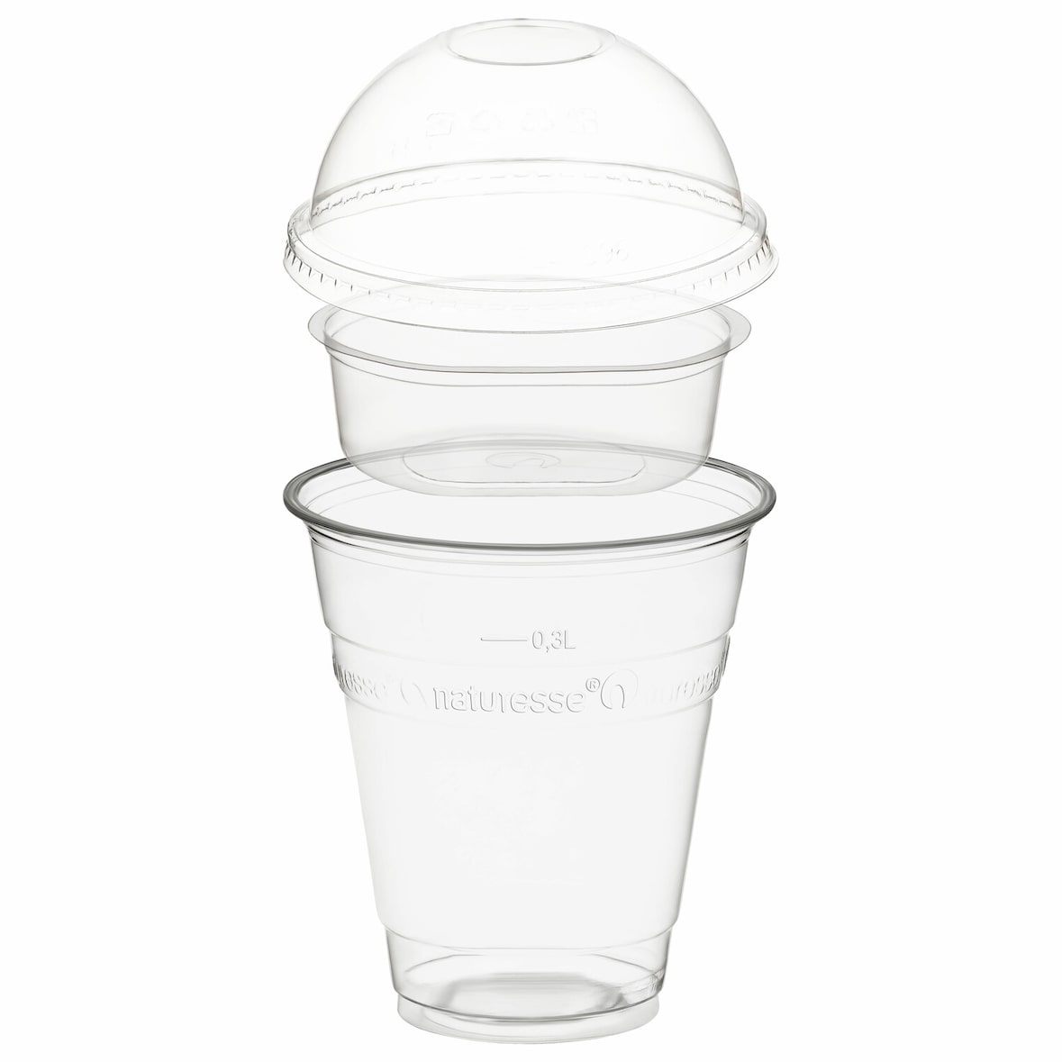 50x BIO Trinkbecher 300ml + Domdeckel ohne Loch + Einsatzbecher O 96mm (PLA)