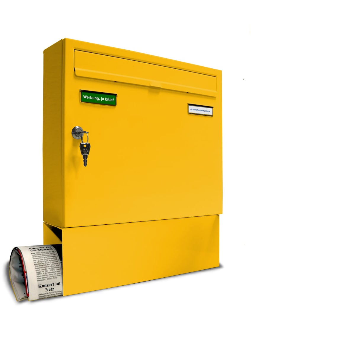 AL Briefkastensysteme 1 x Basic Wand Briefkasten in RAL Farbe Signal Gelb für Post A4, wetterfest, Artikelnummer: 431P1EA1ZFP1003