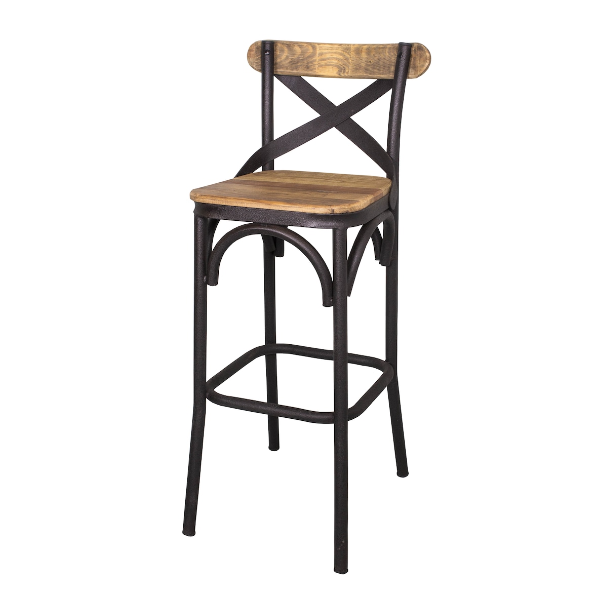 ANTICLINE Silla de bar hierro negro y madera natural