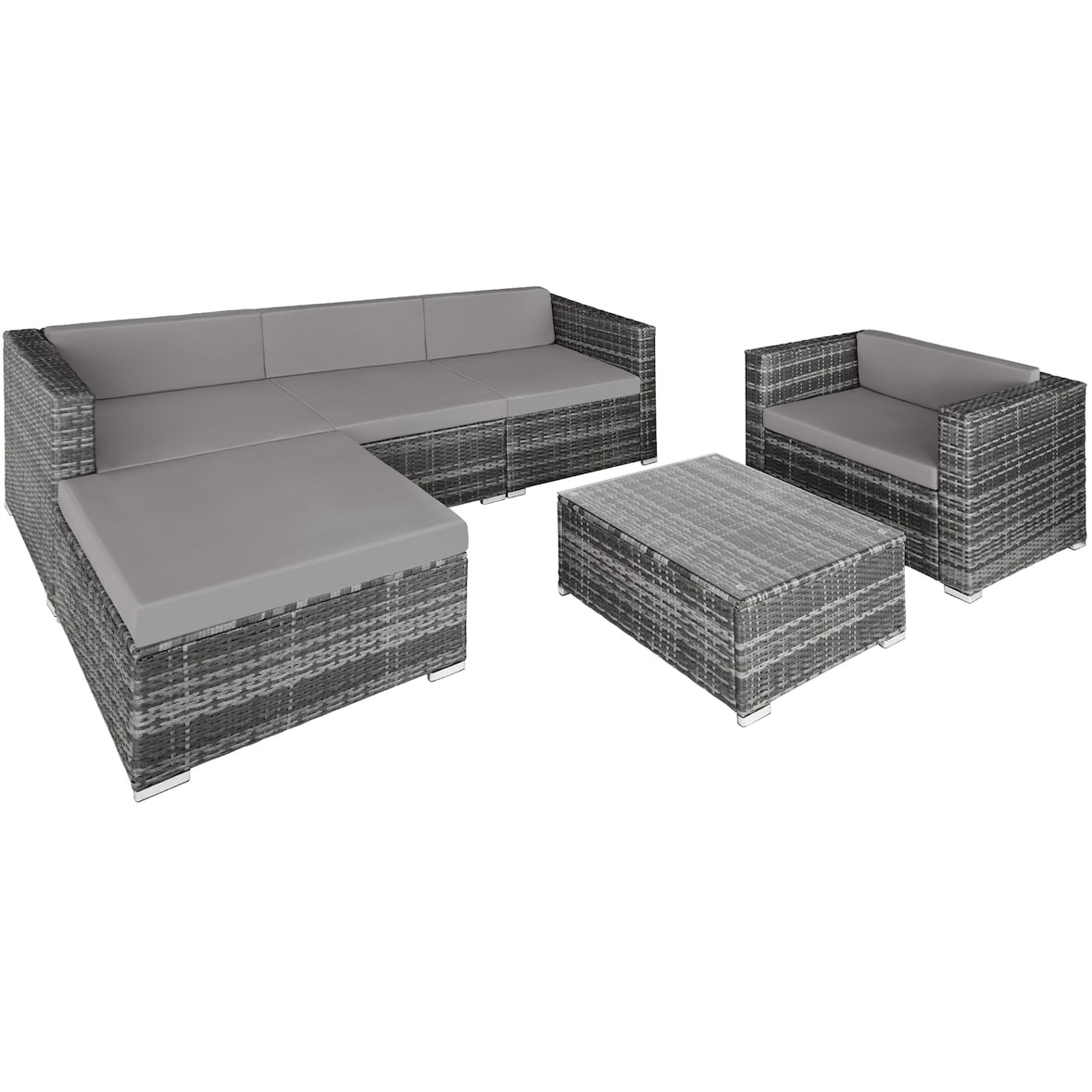 tectake Rattan Lounge Milano - Polyrattan Sitzgruppe mit Sitzpolster - Rattan Gartenmöbel Grau