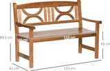 thumbnail of Outsunny Banco de Madera Maciza Exterior de 2 Plazas 123x61x89,5 cm Banco de Jardín con Respaldo Decorativo y Reposabrazos para Terraza Carga 250 kg