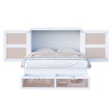 thumbnail of Schrankbett 140x200 Murphy-Bett platzsparend mit Stauraum Rattan-Design Schubladen Lattenrost Möbel Schlafzimmer Modern Weiß