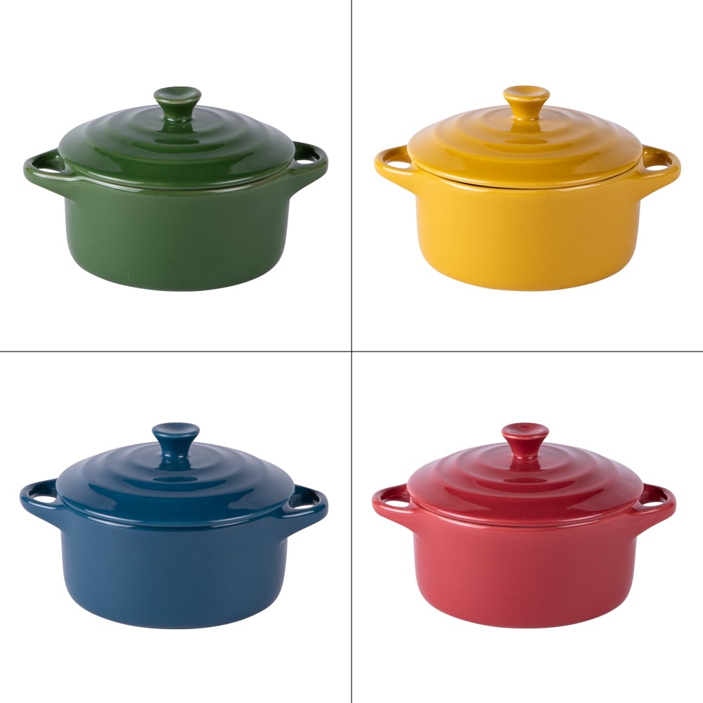 Set de 4 mini cocottes old 9 cm en   -  18.00 cl Multicolore Rond Grès Table Passion 13.00x13.00 cm