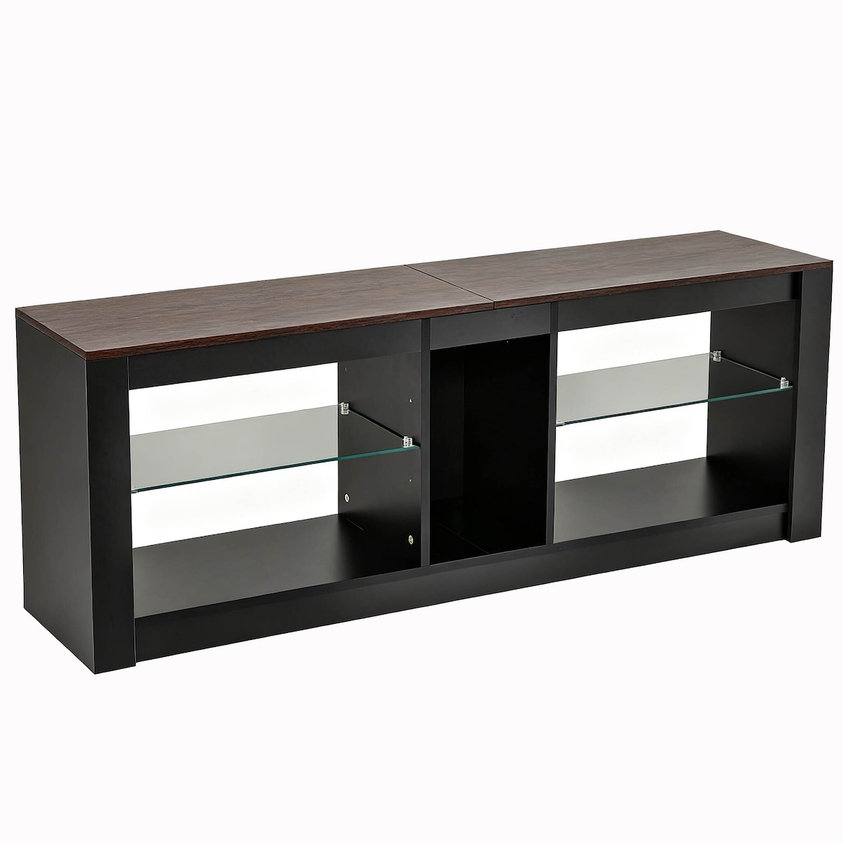 COSTWAY TV-Schrank mit LED-Beleuchtung, TV-Ständer für Fernseher bis zu 65 Zoll, TV-Schrank mit 2 verstellbaren Glasböden