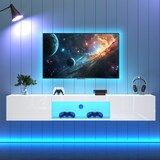 thumbnail of Merax 160 cm weißer Hochglanz-Hängeschrank für 70-Zoll-TV, mit LED-Beleuchtung, Bluetooth-APP-Steuerung, Wandmontierter TV-Ständer