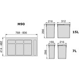 thumbnail of Emuca Kit di contenitori per cassetto da cucina con base Recycle altezza 266 mm, 2x15 lt, 2x7 lt, modulo 900 mm, Grigio antracite in plastica