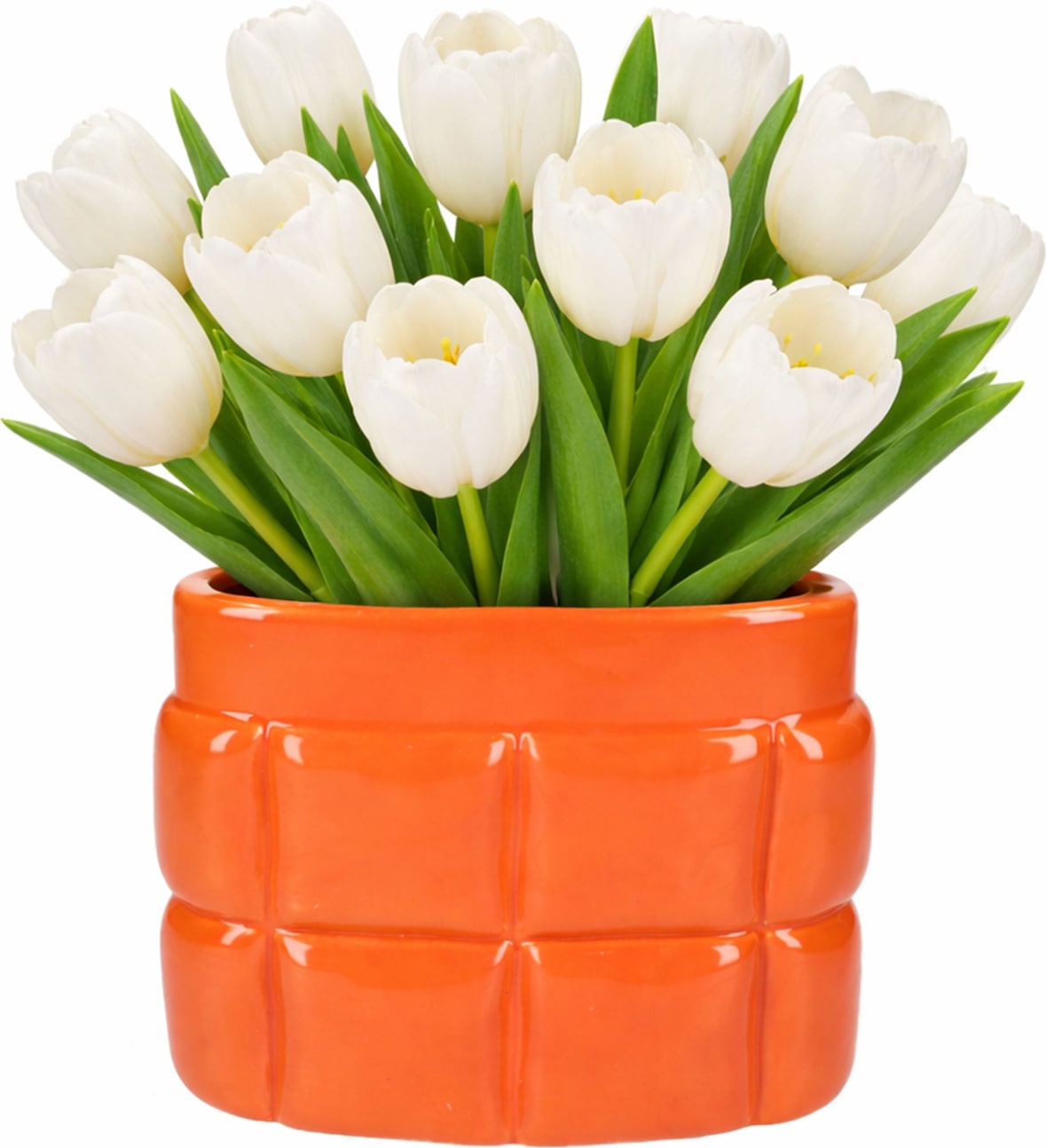 Padria Vase Orange Porzellan Retro Mid-Century länglich Blumen-Gefäß Sträuße