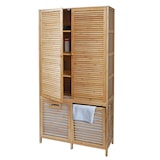 thumbnail of Armario de baño de bambú HWC-N83, estante Estante de baño Armario de baño, 2 cestos de ropa 2 puertas FSC® 168x82x34cm
