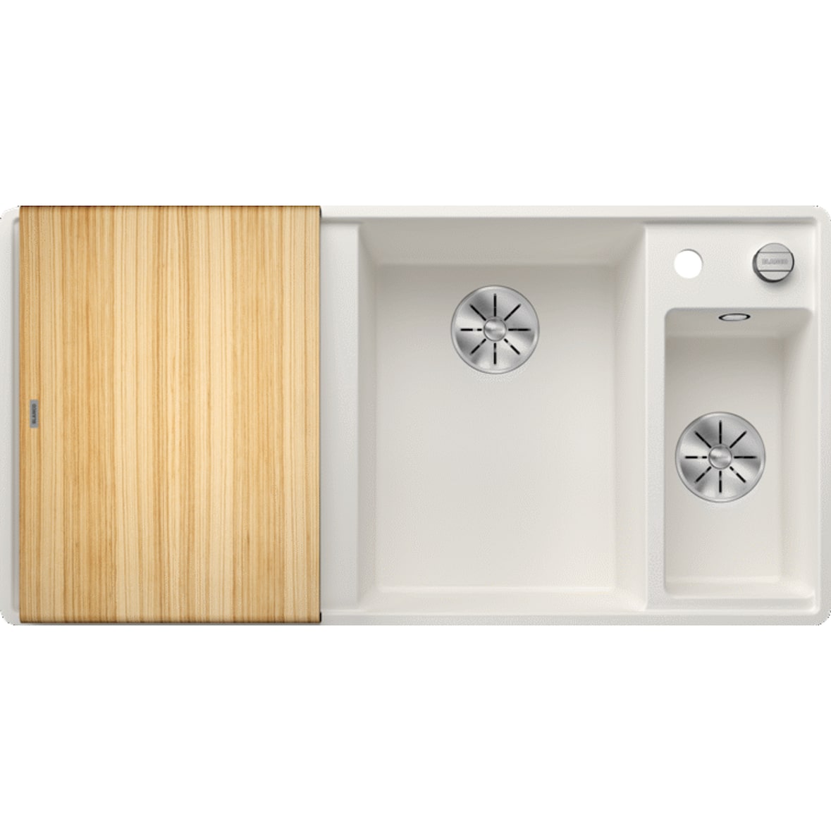 Blanco Silgranit Spülbecken mit Restebecken und Abtropffläche, Axia III 6 S-F, Weiß 990 x 500 mm, Hauptbecken rechts