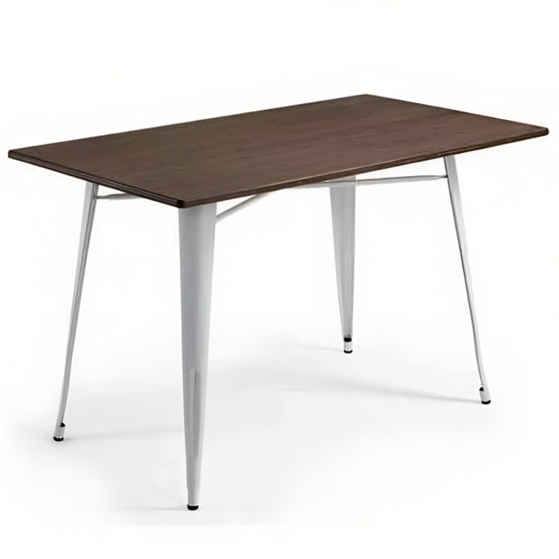 Rechteckige Tische aus weißem Eisen und Bambusplatte 120 x 80 cm. Gastgewerbliche Möbel für Restaurant- und Cafeteriaeinrichtungen.