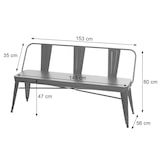 thumbnail of 3er Sitzbank HWC-H10, Garderobenbank Esszimmerbank, Kunstleder Chesterfield Industrial Gastronomie ~ schwarz-grau