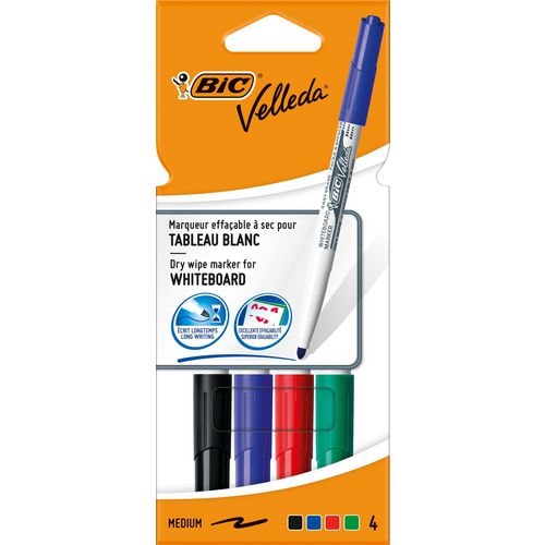 BIC VELLEDA Marqueur effaçable coloris assortis x 4