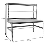 thumbnail of Inpakstation HWC-J84, inpaktafel werktafel, in hoogte verstelbare zwenkwielhouder, hout staal 183x183x90cm, zwart