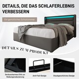 thumbnail of Hydraulisches Polsterbett mit LED-Beleuchtung, Fernbedienung, großem Stauraum, modernes Funktionsbett, PU-Material 160 × 200, Grau