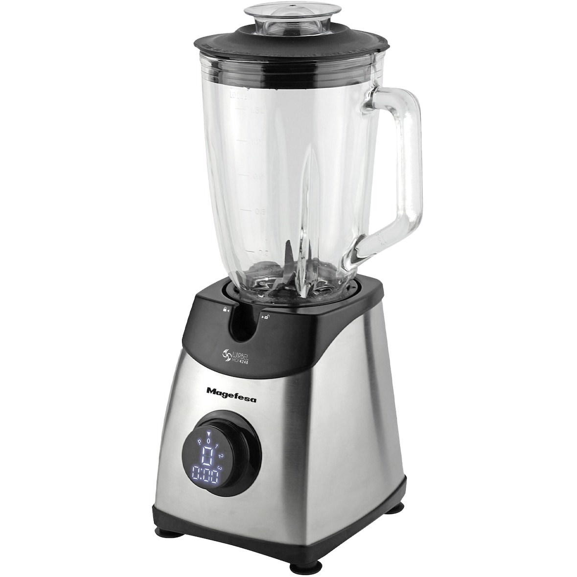 Magefesa Wirbel - Batidora de Vaso, 1800W, Jarra de Cristal de 1.5L, 3 Velocidades, Funcion Turbo, Proteccion contra Sobrecalentamiento, Pantalla LCD