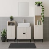 thumbnail of Hochschrank HWC-O42, Badschrank Badregal Badezimmer Schrankfächer Wäschekorb, MDF Melamin 174x39x30cm ~ Holzoptik beige