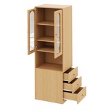 thumbnail of Bücherregal MDF Eichefarben 60 x 40 x 200 cm mit Glasvitrine, LED und 3 seitlichen Schubladen